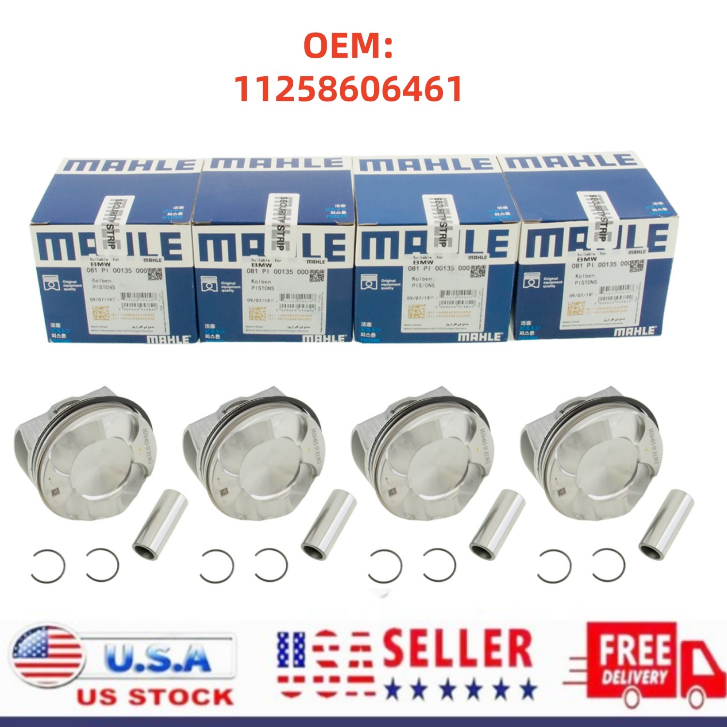 OEM MAHLE Pistons & Rings For 11258606461 BMW F30 F31 F32 F33 F34 N20B20A 2.0T