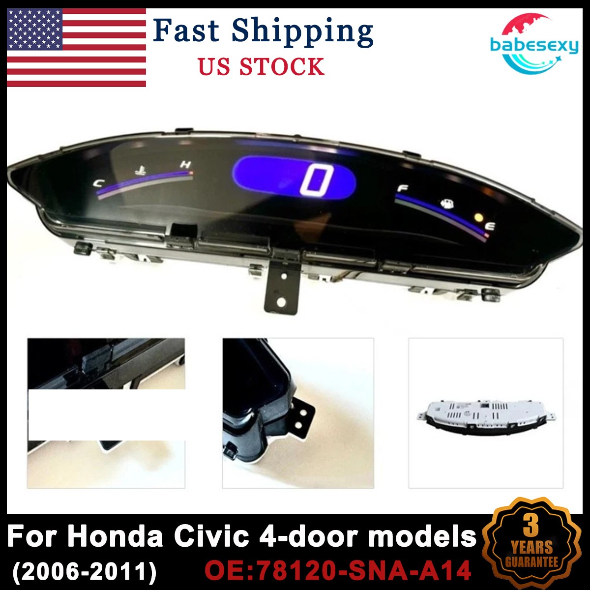 Speedometer Upper Dash Display Gauge Instrument Cluster For 2006-11 Honda Civic