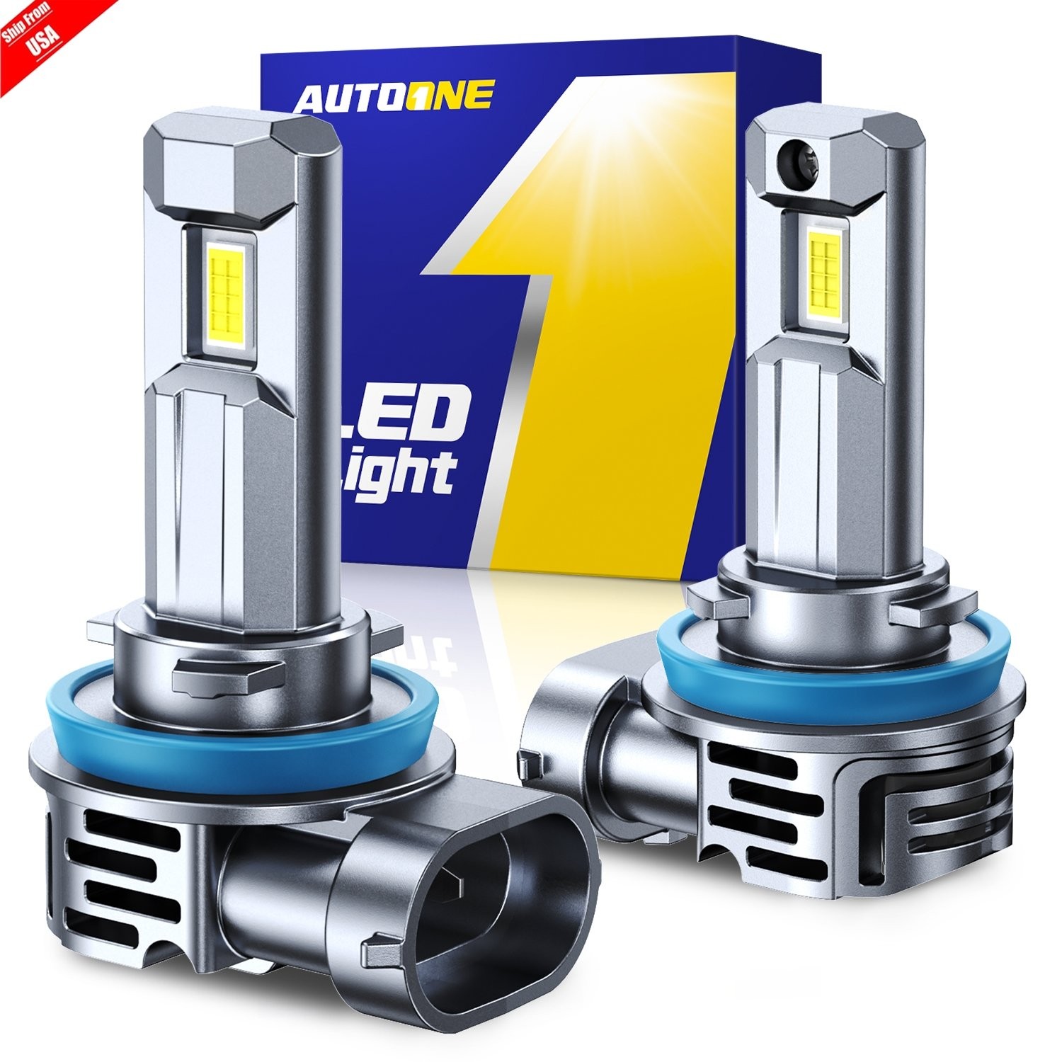 AUTOONE 2X H11 H8 LED Headlight Super Bright Bulbs Kit HIGH/LOW Beam 6500K White