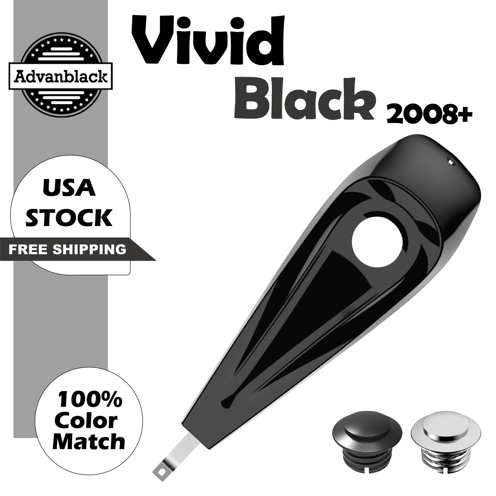 Advan Vivid Black Tank Dash Console & Fuel Gas Tank Cap For Harley Touring 08+