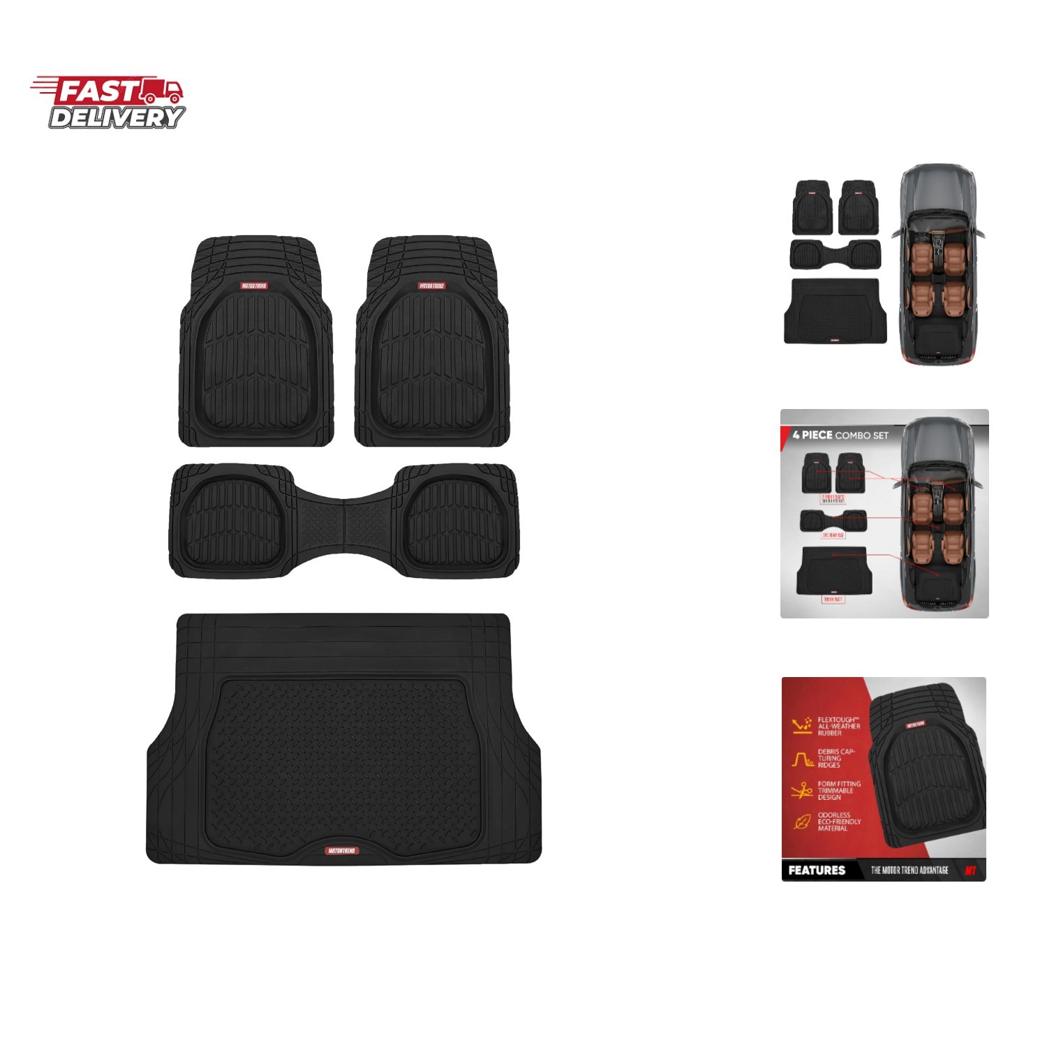 FlexTough 4-Piece Heavy Duty Floor Mats for Cars Trucks SUVs, Automotive Floo...