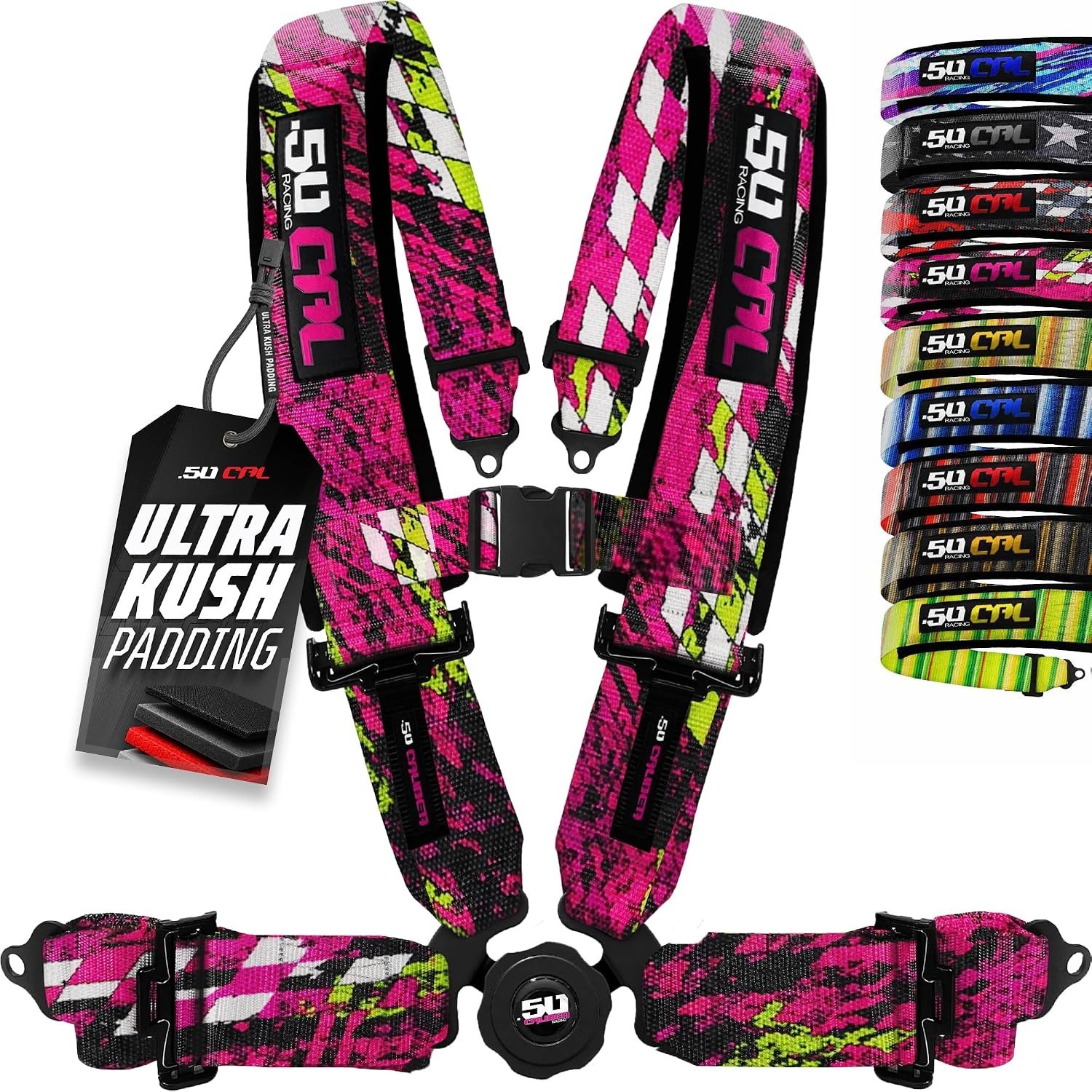 1pc 50 Cal Checkered Chaos Pink 4pt Harness, 3 1pc 50 Cal Checkered Chaos Pink 4pt Harness, 3