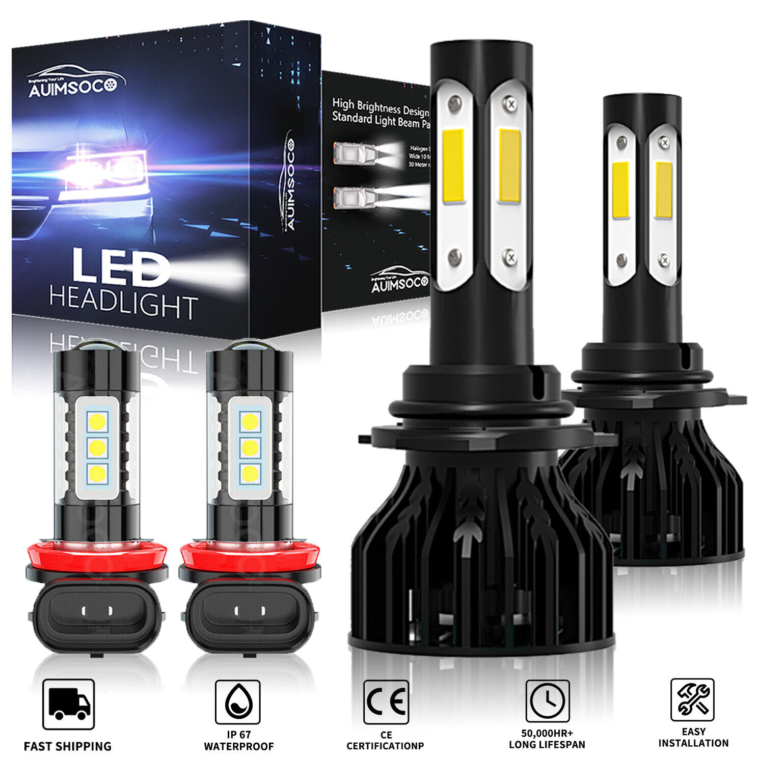 For Ford Explorer 2011-2015 4x 9005 H11 LED Headlight +Fog Light Bulbs Combo Kit