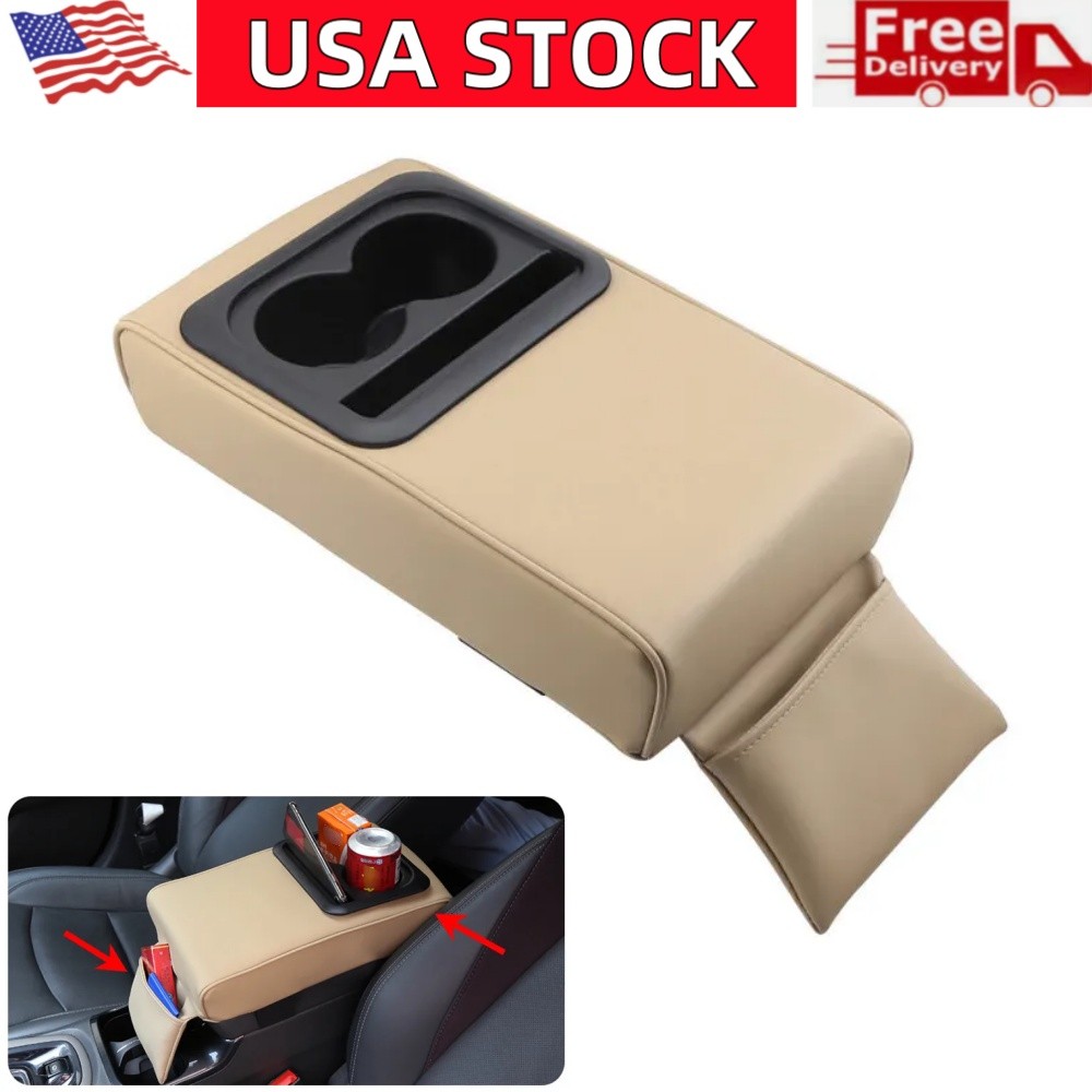 Car Center Console Armrest Pillow With Cup Holder PU Leather Armrest Box Cover