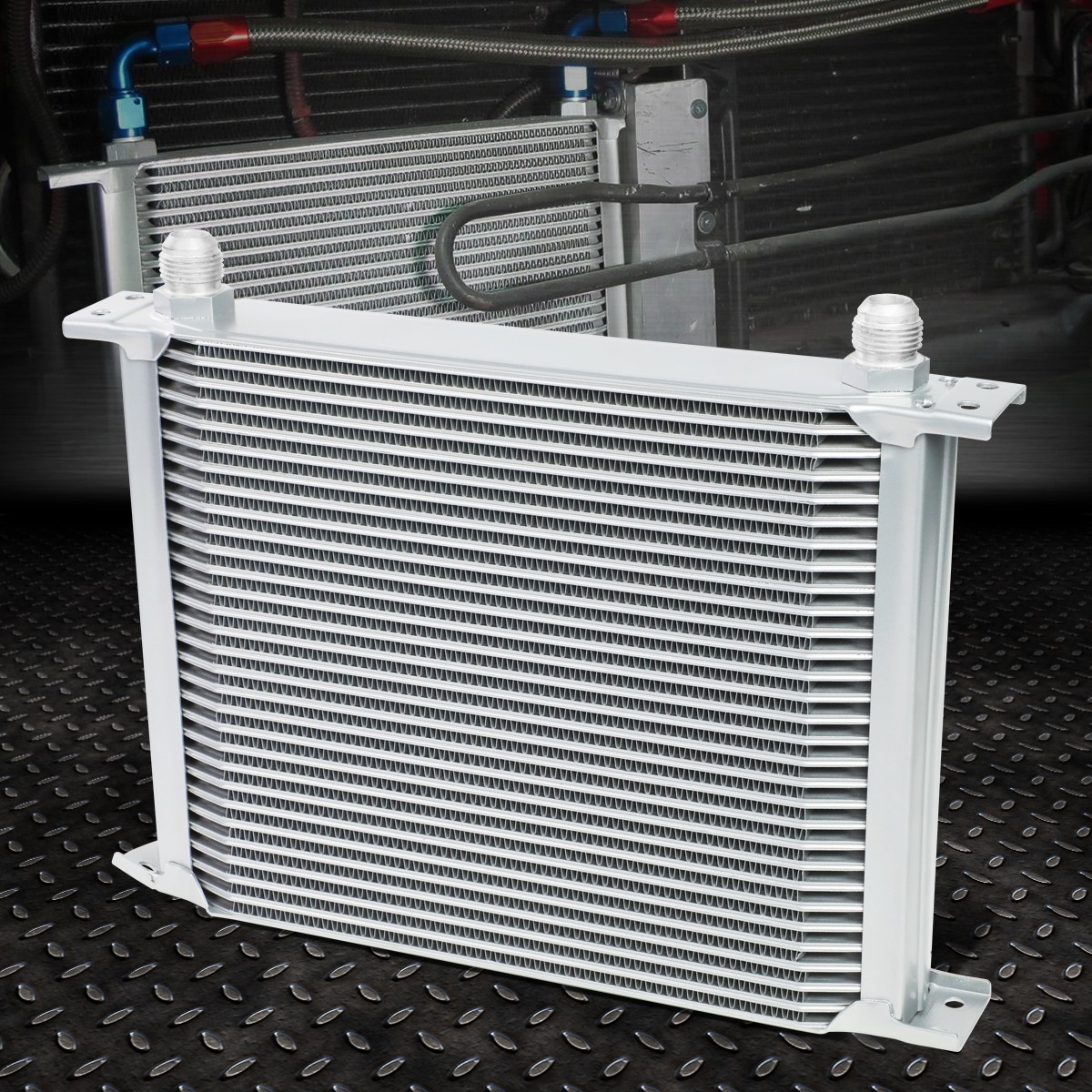 30-ROW 10AN POWDER-COATED ALUMINUM ENGINE/TRANSMISSION RACING OIL COOLER SILVER