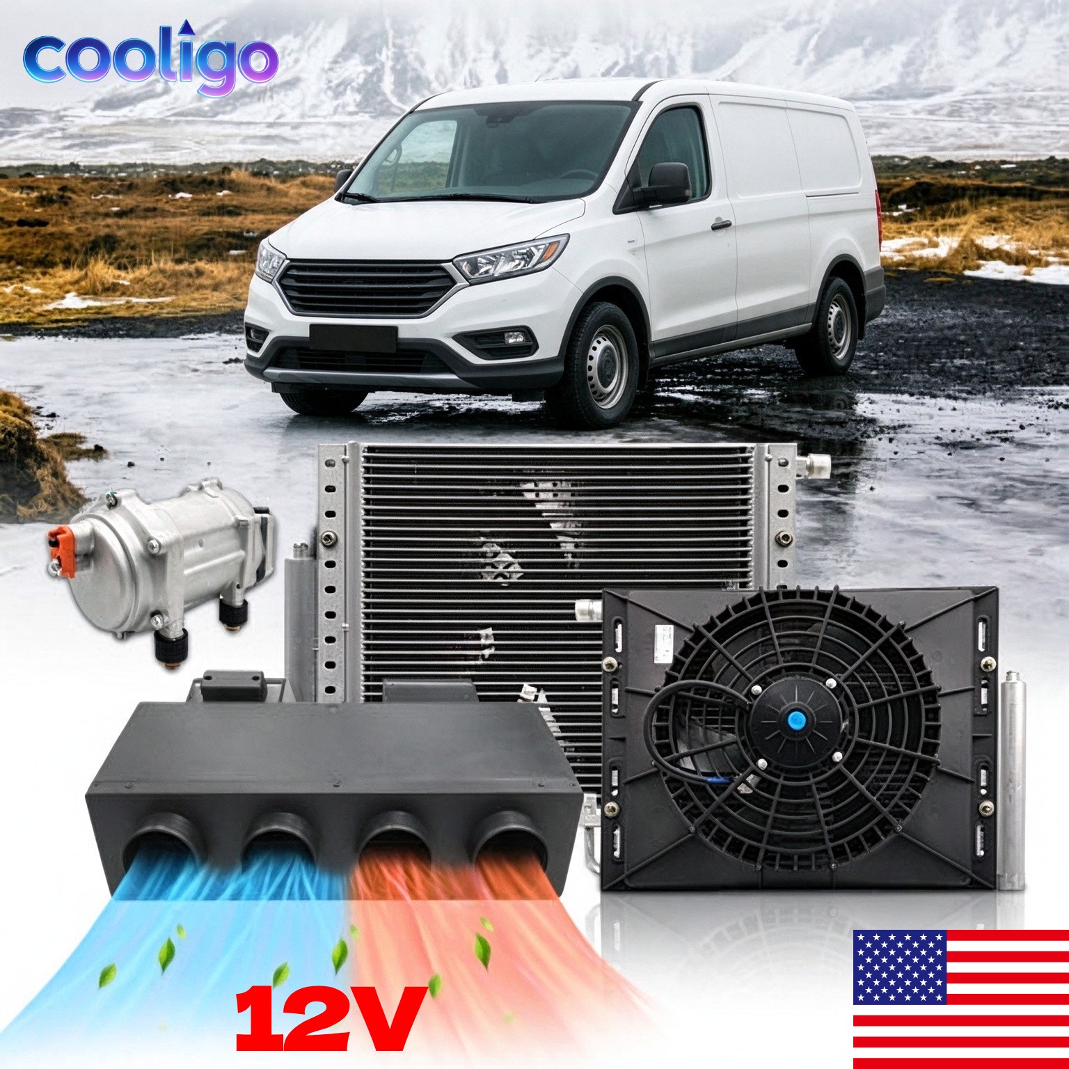 Universal 12V DC  Cooling & Heating Underdash Electric Air Conditioner（US）