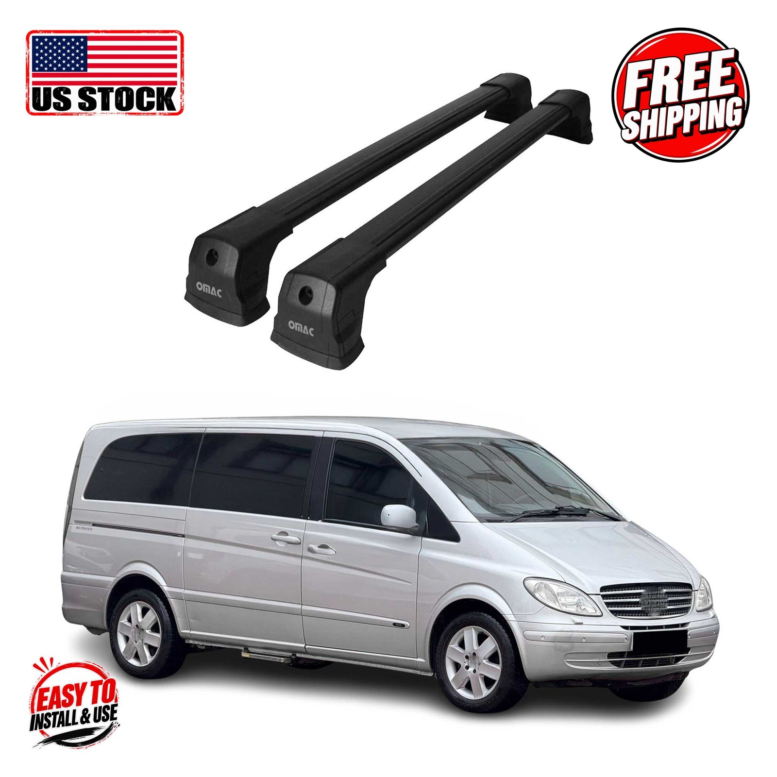 MERCEDES VITO 2003-2014 VAN W639 Cross Bars Elegance (Black-V3) LITE 2 Pcs. Alu.