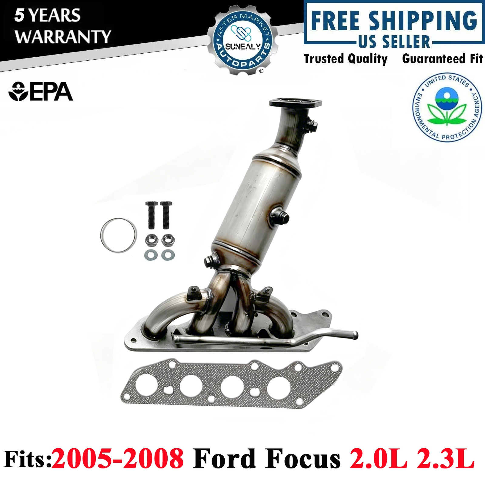 Fits: 2005-2008 Ford Focus 2.0L 2.3L L4 Integrated Manifold Catalytic Converter
