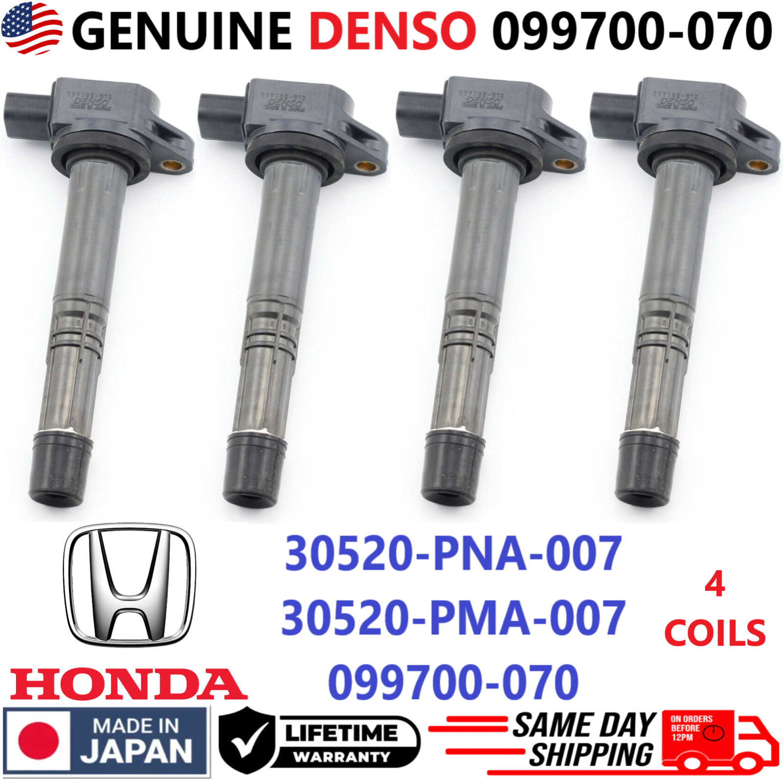 GENUINE DENSO Ignition Coils For 2000-2011 Honda Acura 2.0L 2.4L I4, 099700-070