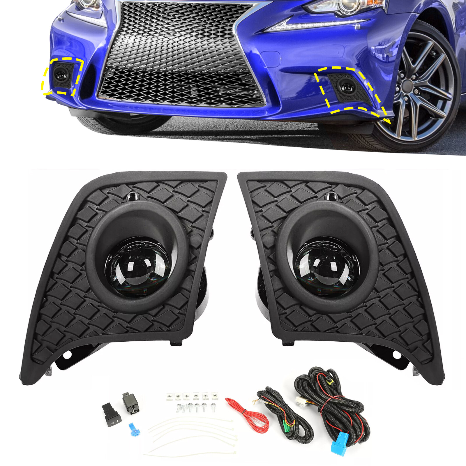 For 2014 2015 2016 Lexus IS250 IS350 F-Sport Fog Lights w/Switch+Harness+Bulbs