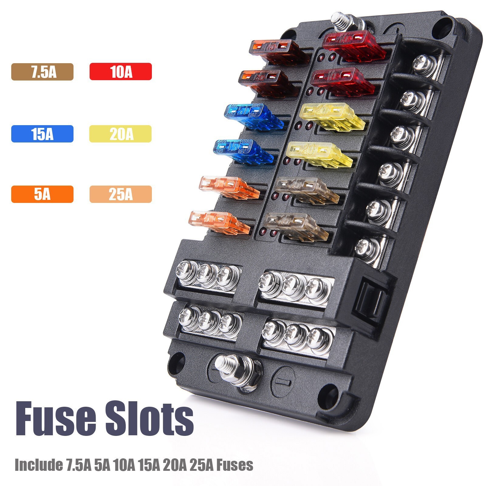 12-Way Blade Box Fuse Holder Block LED Indicator 12V/32V Waterproof Auto Marine