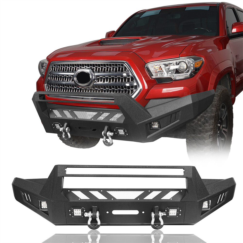 Fit 2016-2023 Toyota Tacoma 3rd Gen Textured Front Bumper w/ LED Light & D-ring