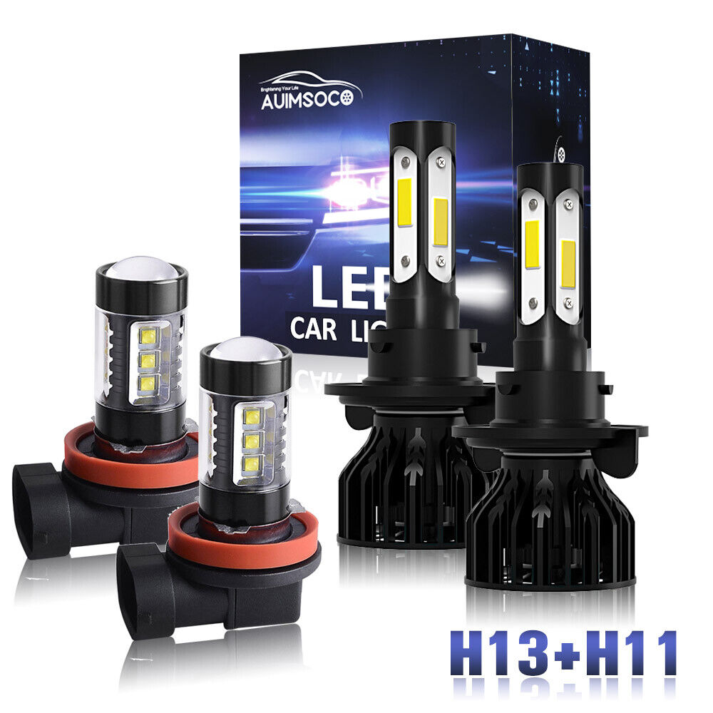 4-Side H13 H11 LED Headlight With Fog Lamps Bulbs Kit 6000K White Combo US Fast