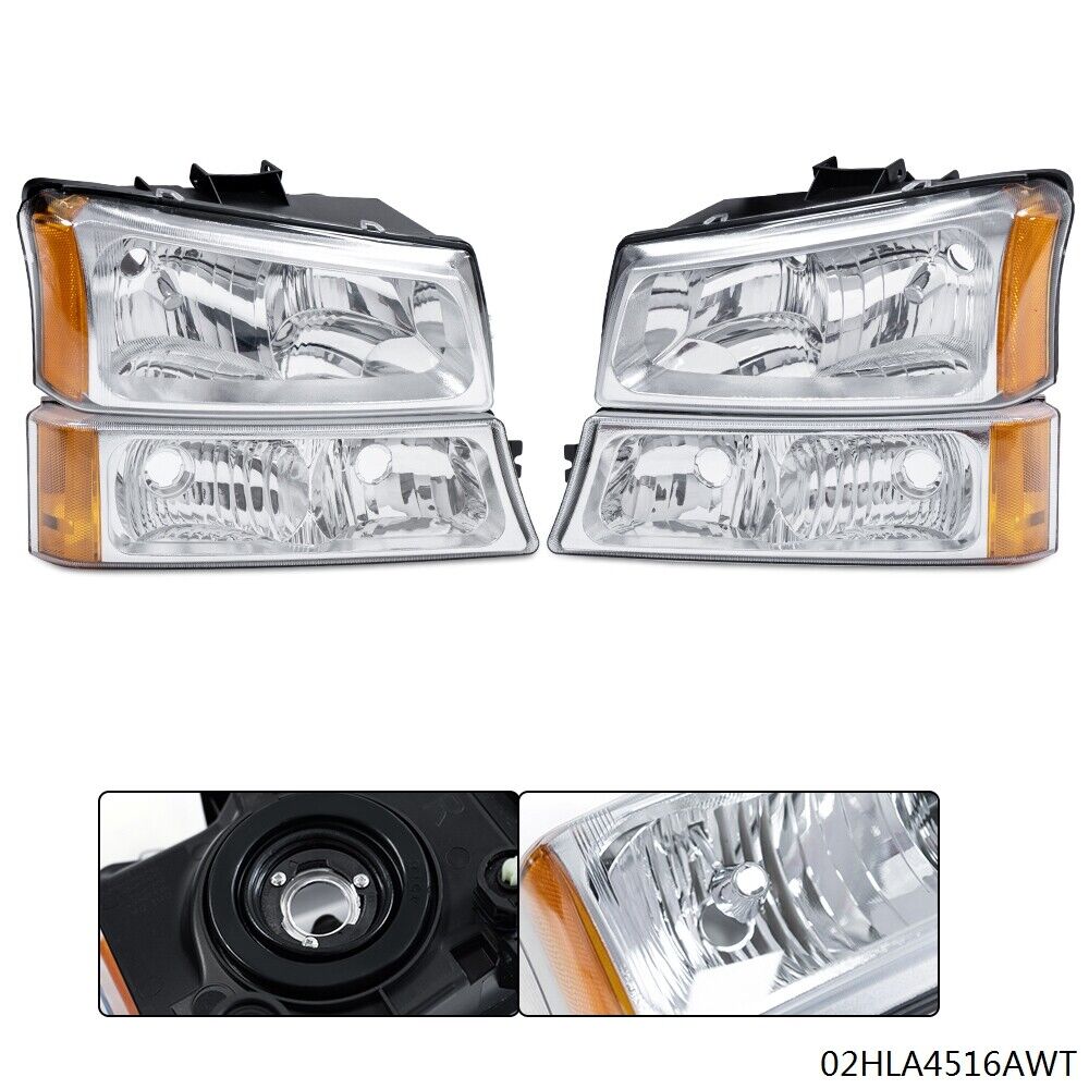 Chrome Amber Corner Headlights +Signal Bumper Lamp Fit For 03-06 Chevy Silverado