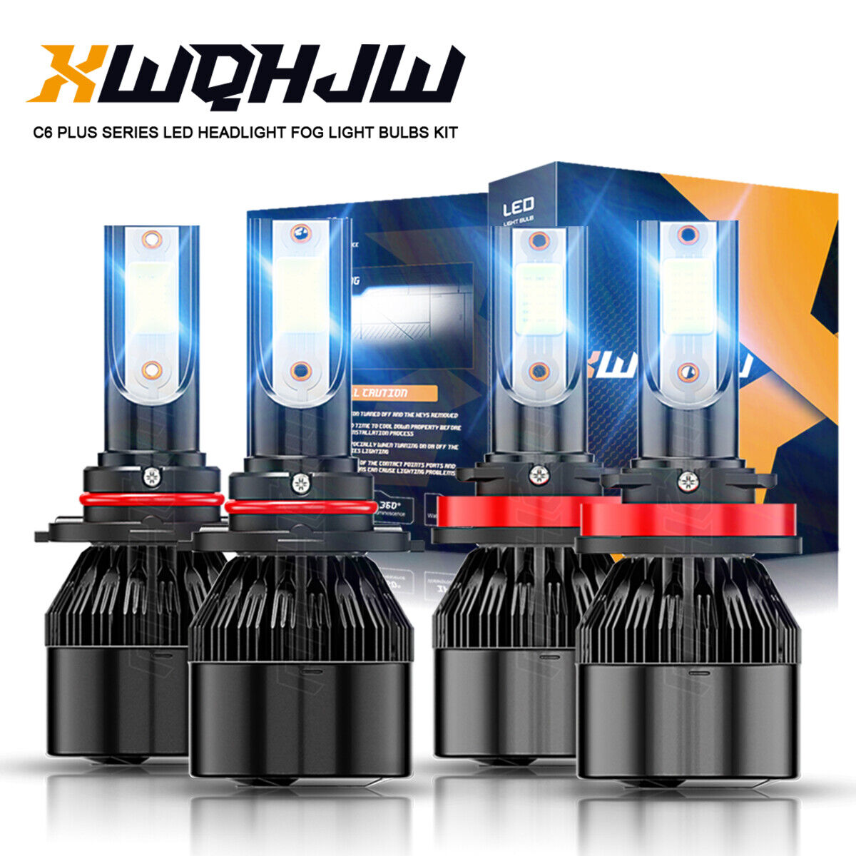 XWQHJW 4-Side LED Headlight Bulbs Kit 9005 H11 High Low Beam Bright Cool White