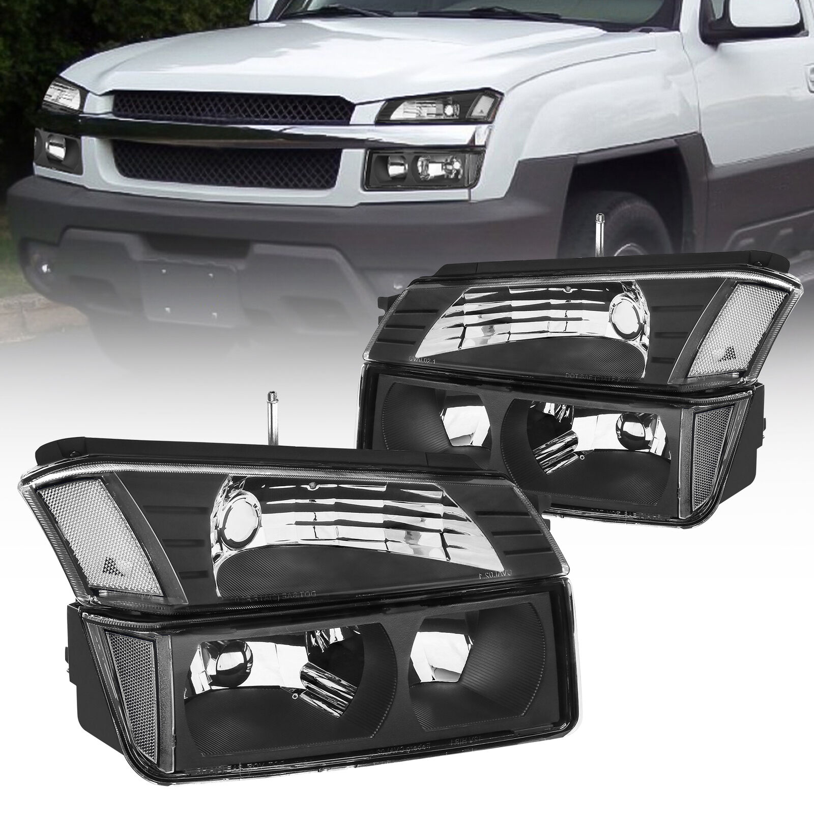 For 2002-2006 Chevy Avalanche 1500 2500 w/Body Cladding Black Headlights LH & RH