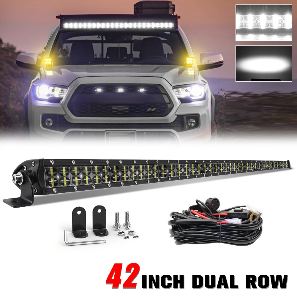 Roof 42\'\' Dual Row LED Light Bar Spot Flood + Wiring For Toyota Tacoma 1995-2004