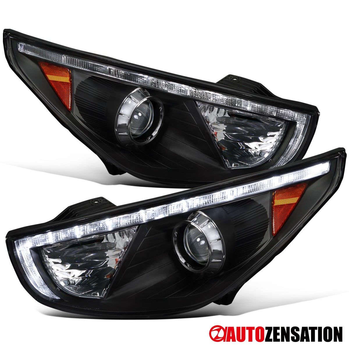 Fit 2010-2013 Hyundai Tucson Black LED Strip Projector Headlights Left+Right