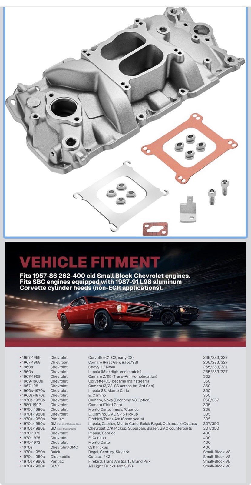 Aluminum Chevy Small Block Performance Intake Manifold Kit Aluminum Chevy Small Block Performance Intake Manifold Kit