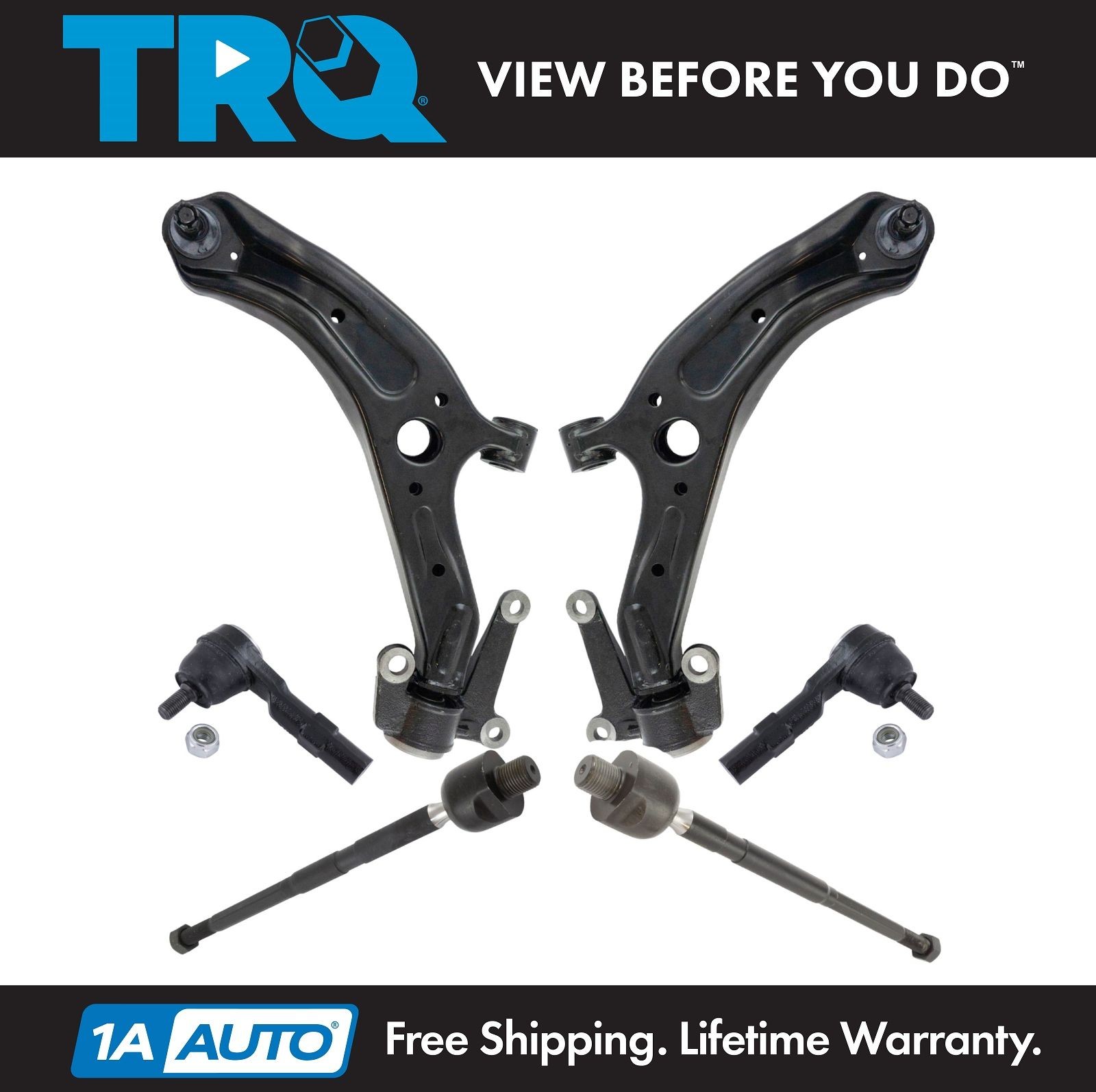 TRQ 6 pc Steering & Suspension Kit Control Arms w/ Ball Joints Tie Rod Ends New