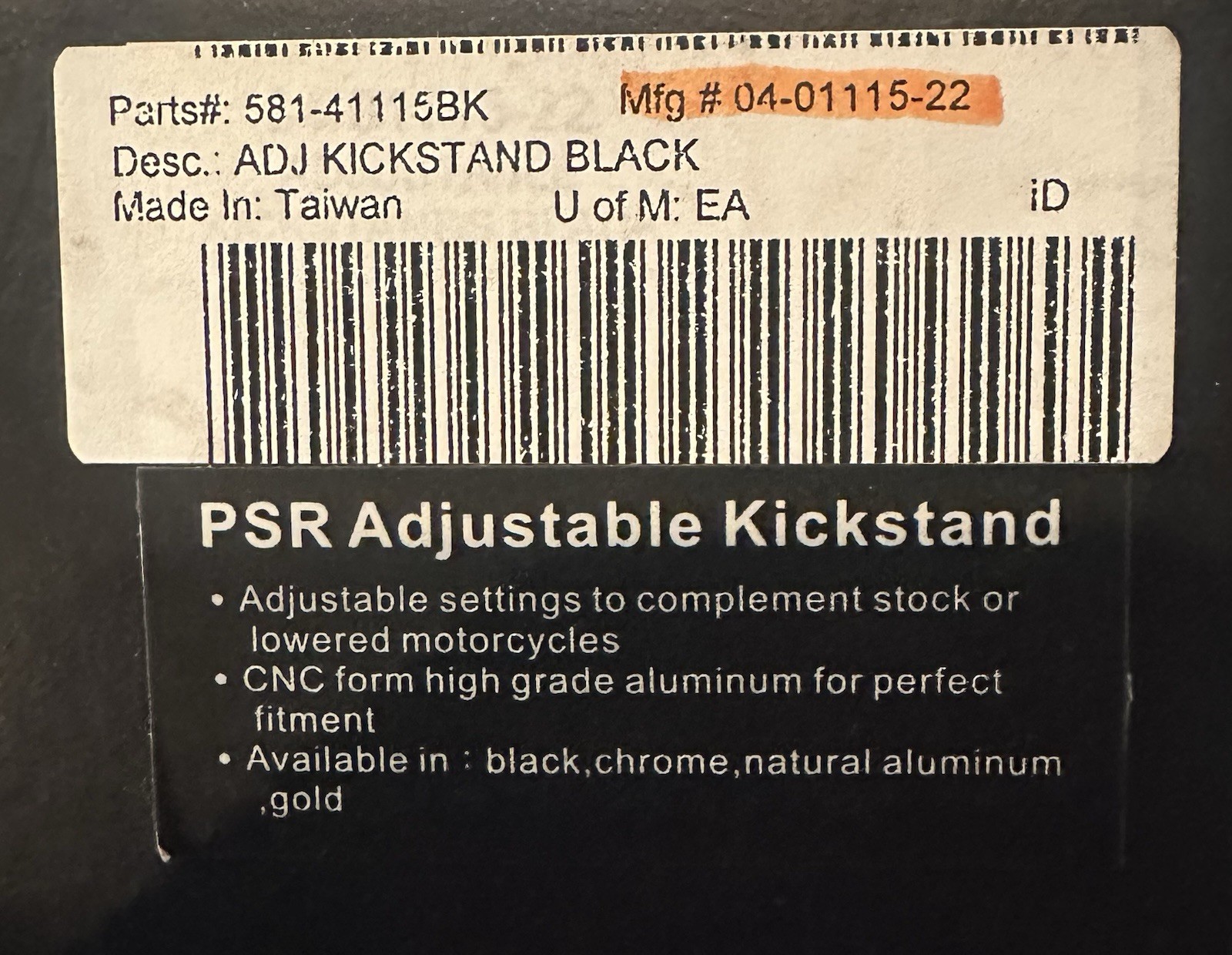PSR Adjustable Kickstand 04-01115-22 Black 0510-0402 581-41115BK