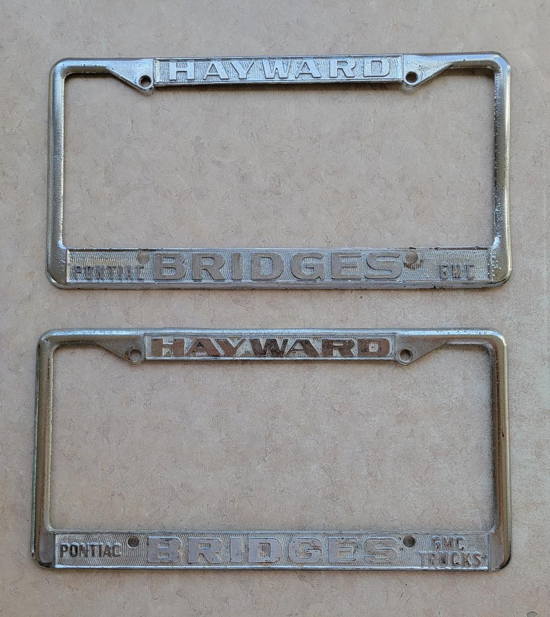 2 Vintage California Dealer License Plate Frames Hayward PONTIAC GMC 1970s 1960s 2 Vintage California Dealer License Plate Frames Hayward PONTIAC GMC 1970s 1960s
