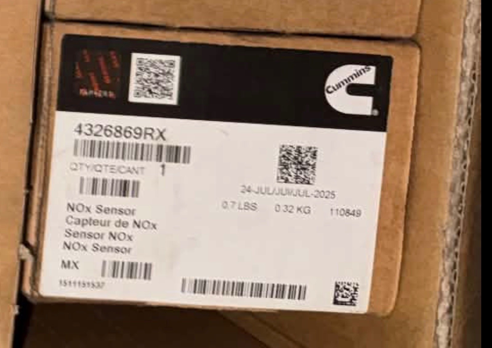 NEW/OEM Cummins Sensor, Nitrogen Oxide - 4326869rx