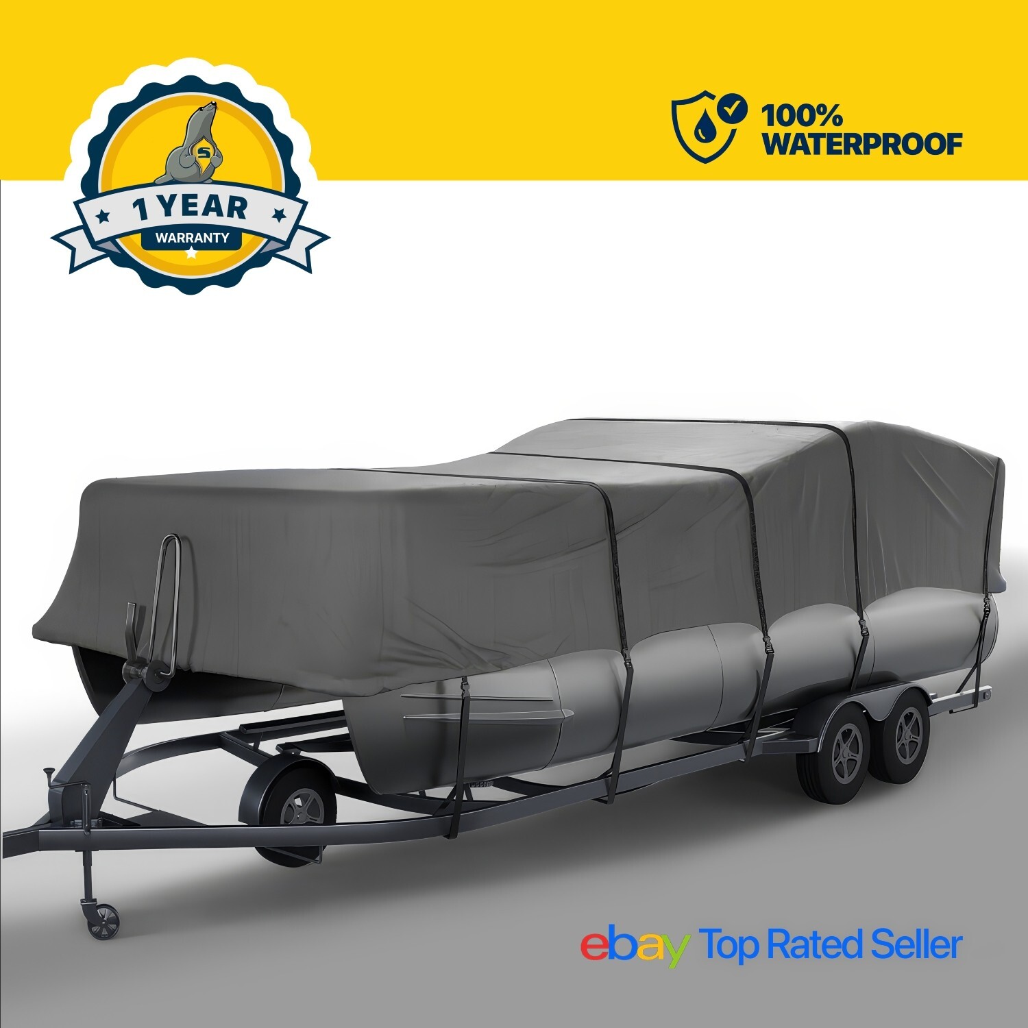 Seal Skin Trailerable Pontoon Boat Cover, Waterproof Protection, UV Resistant