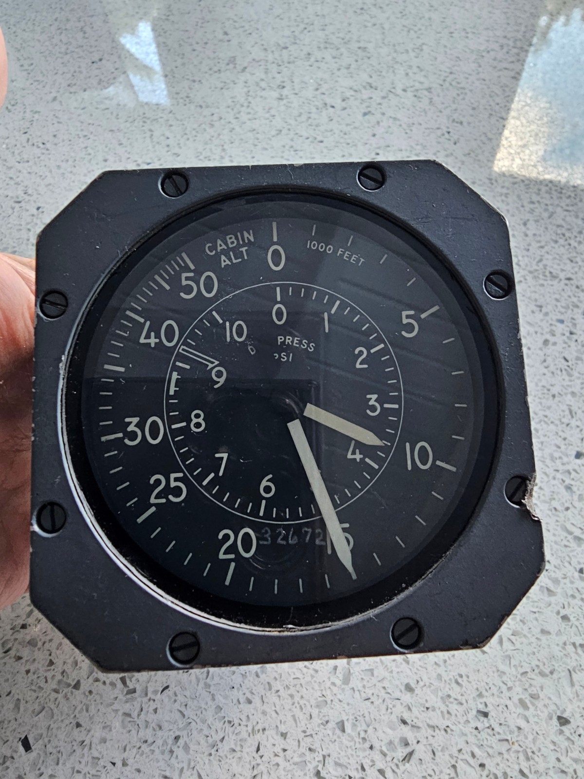 AIRCRAFT INSTRUMENT Kollsman Dual Indicator- Altitude & Diff Pressure As Removed