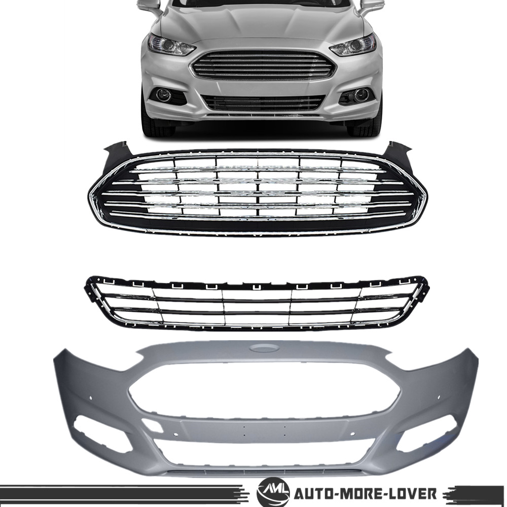 For 2013-2016 Ford Fusion Front Bumper Cover & Front Upper &Lower Grille