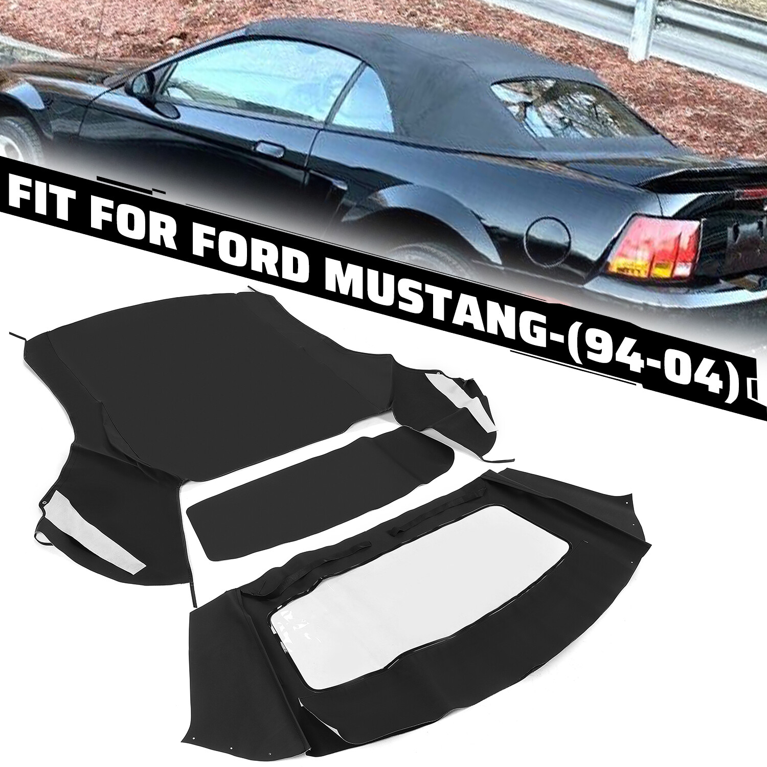 For Ford mustang 1994 95-04 Soft top W/window BlK Sailcloth Plastic Convertible