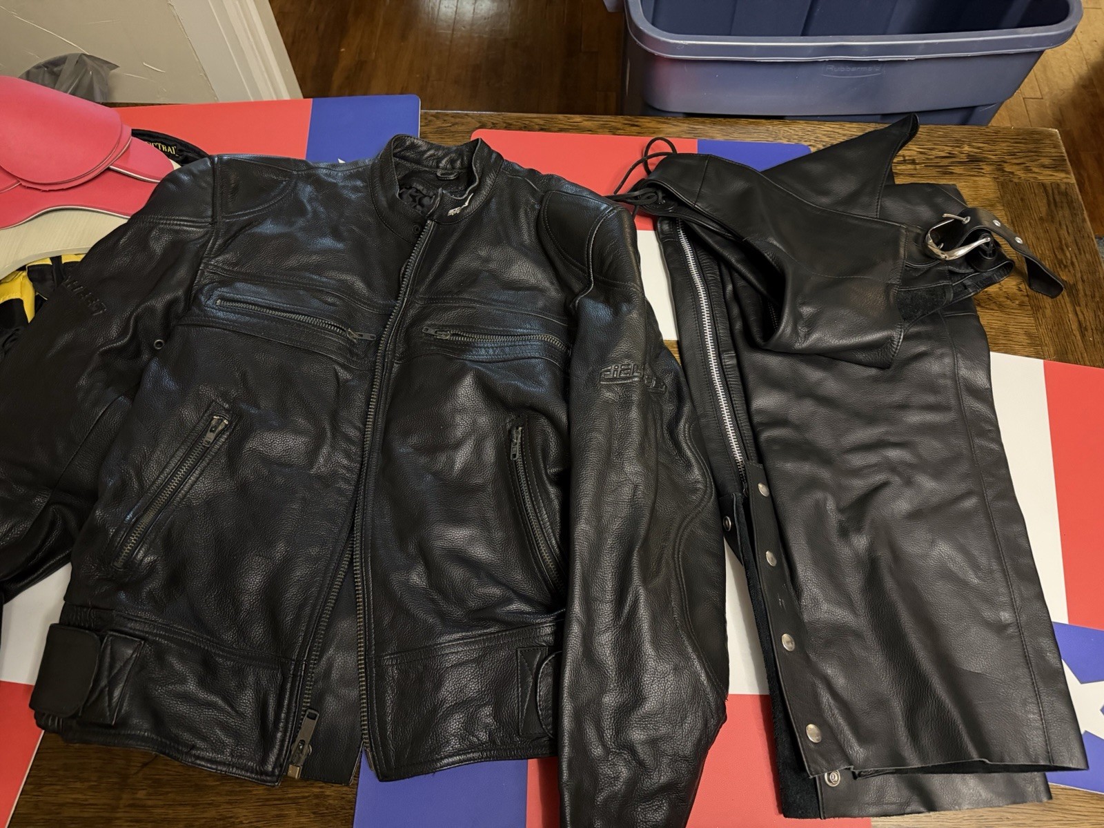 Vintage Fieldsheer Leather Motorcycle Jacket 44 Armor + L ProTech Leather Chaps