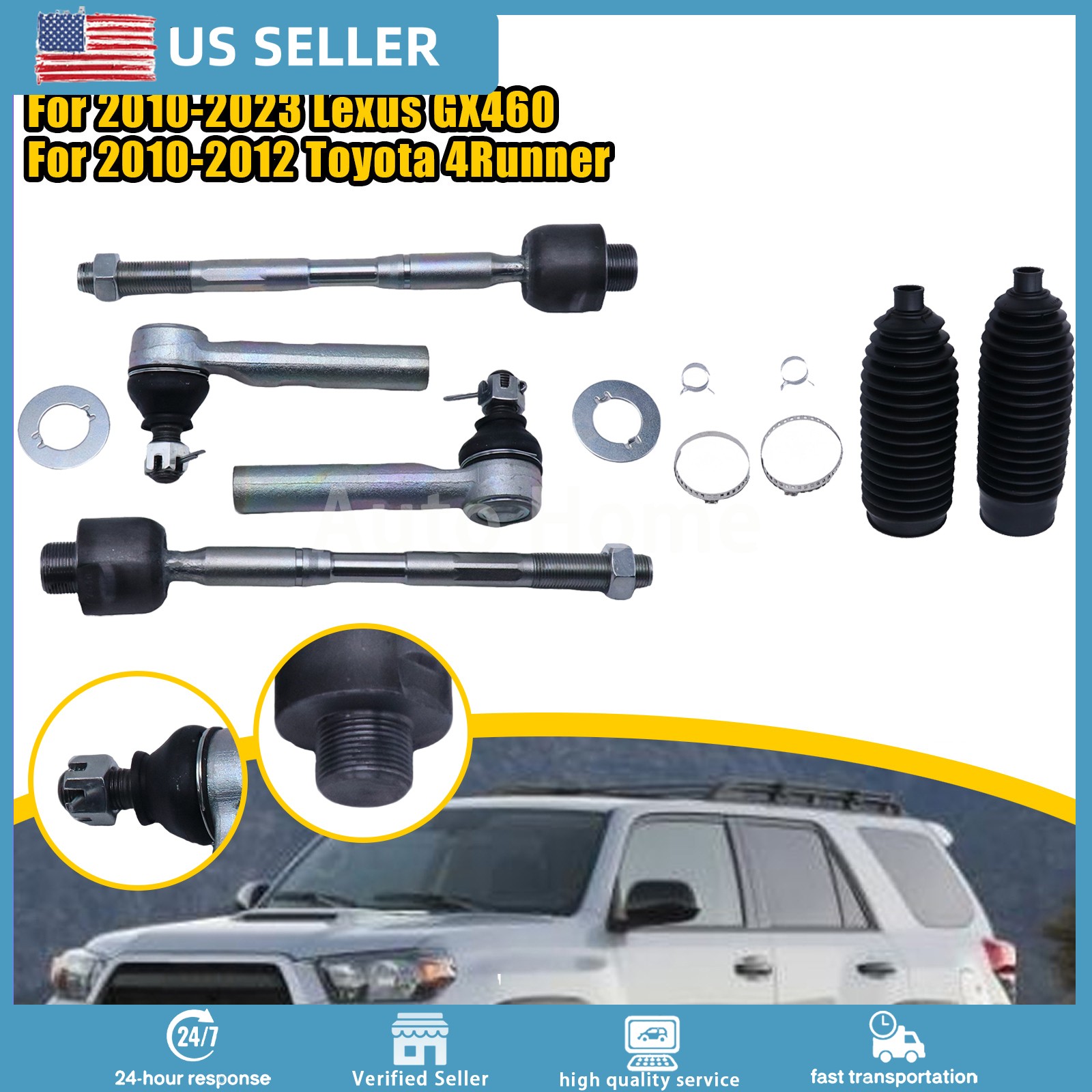 Premium Front Tie Rod Ends Rack Boots Set Fits 2010-2023 Lexus GX460 4504669245