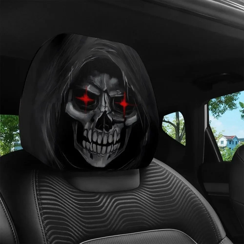 2PCS Halloween Horror Car Headrest Covers Universal Elastic Skull Face Seat Prot