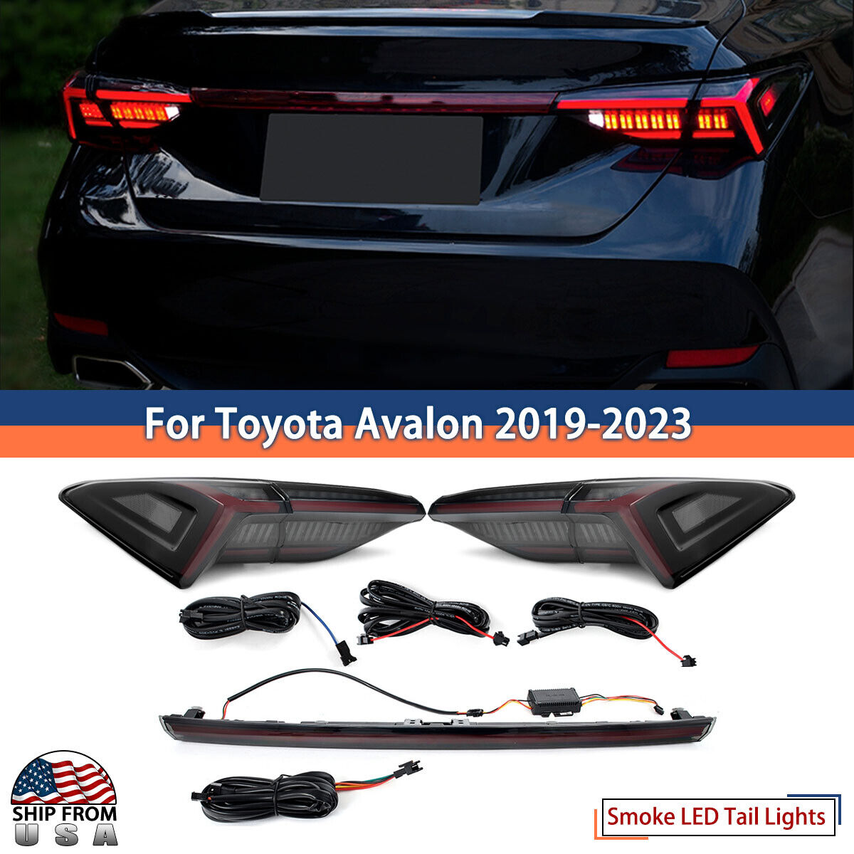 Smoke LED Tail Lights w/ Trunk For Toyota Avalon 2019-2023 Rear Lamps Assembly