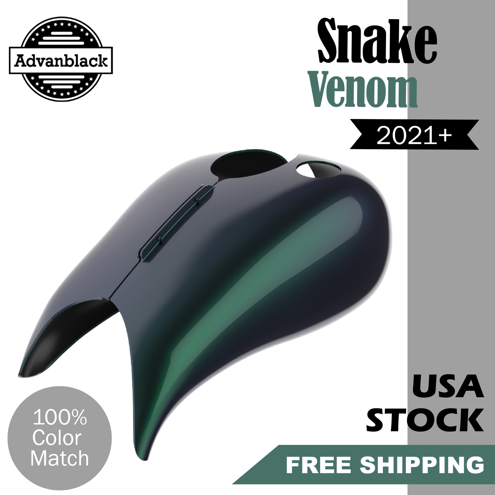Snake Venom Stretched Tank Cover Fits Harley Touring Street Road Glide 2021+