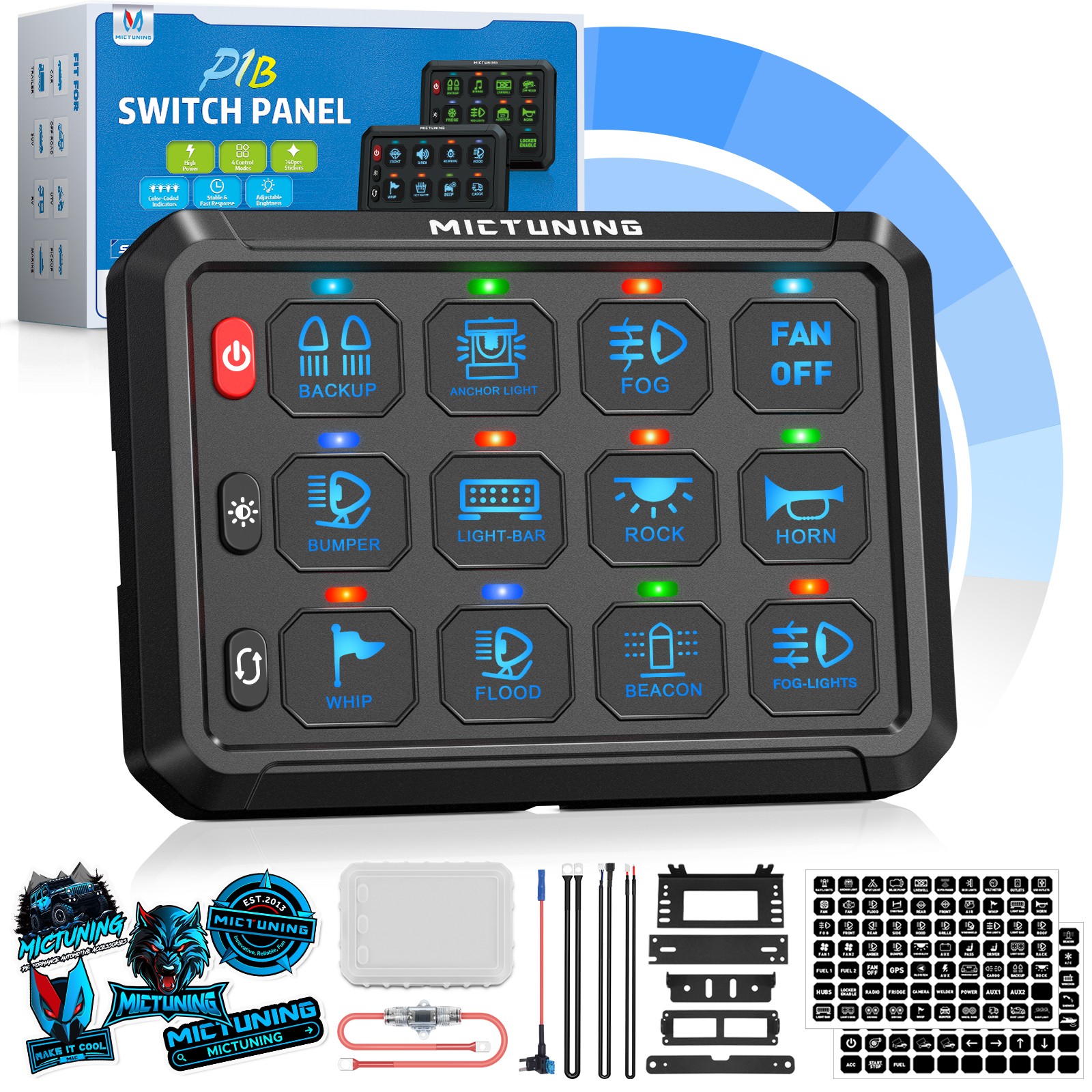 Universal 12 Gang Switch Panel 12V On-Off LED Relay System Circuit Control Truck