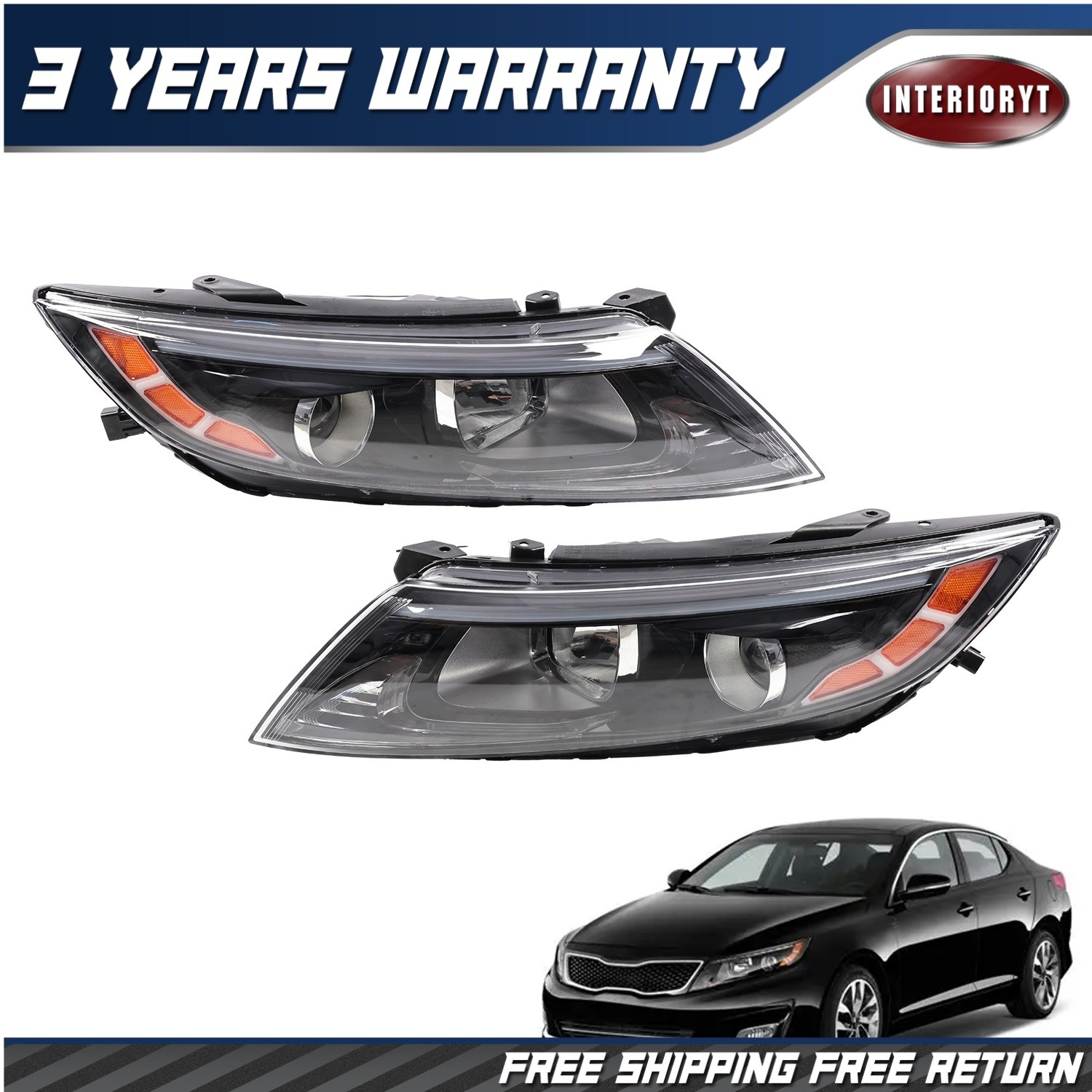For Kia Optima 2014-2015 Left+Right Pair Headlights Halogen Headlamps Projector