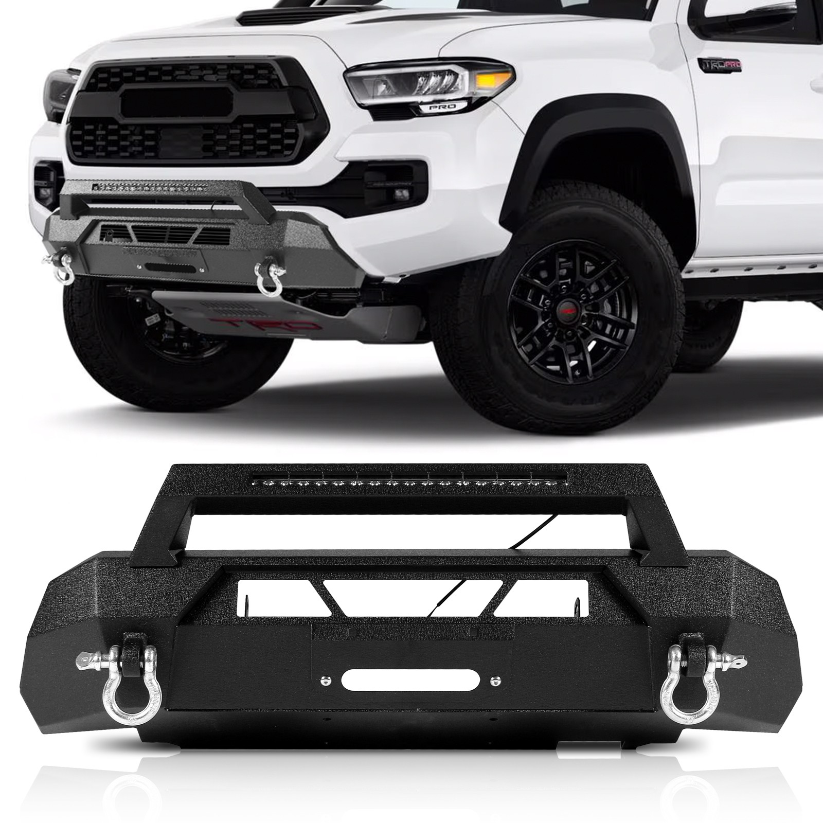Steel Front Bumper Guard Bull Bar Hidden Winch Fit For Toyota Tacoma 2016-2023