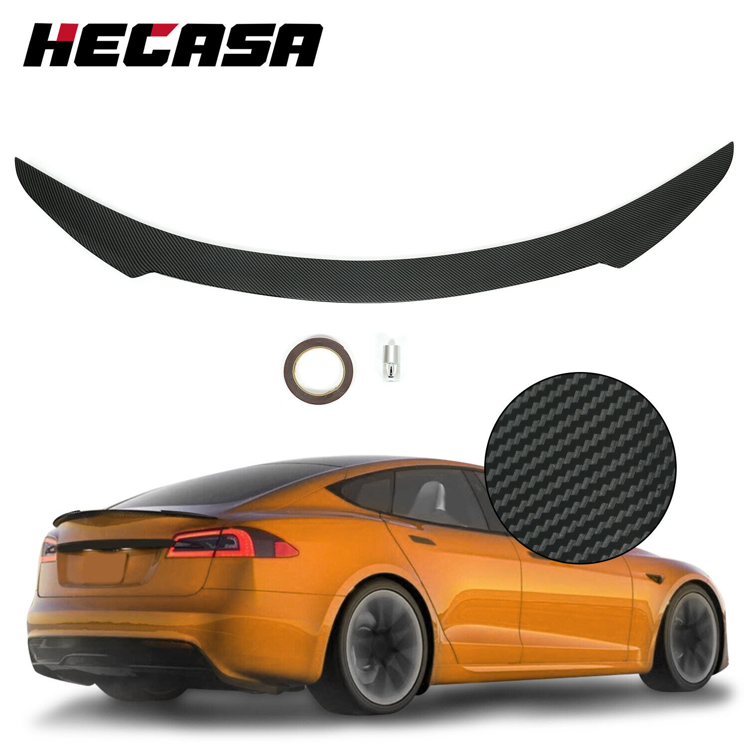 HECASA Rear Trunk Spoiler Wing For 12-21 Tesla Model S Carbon Fiber Printing