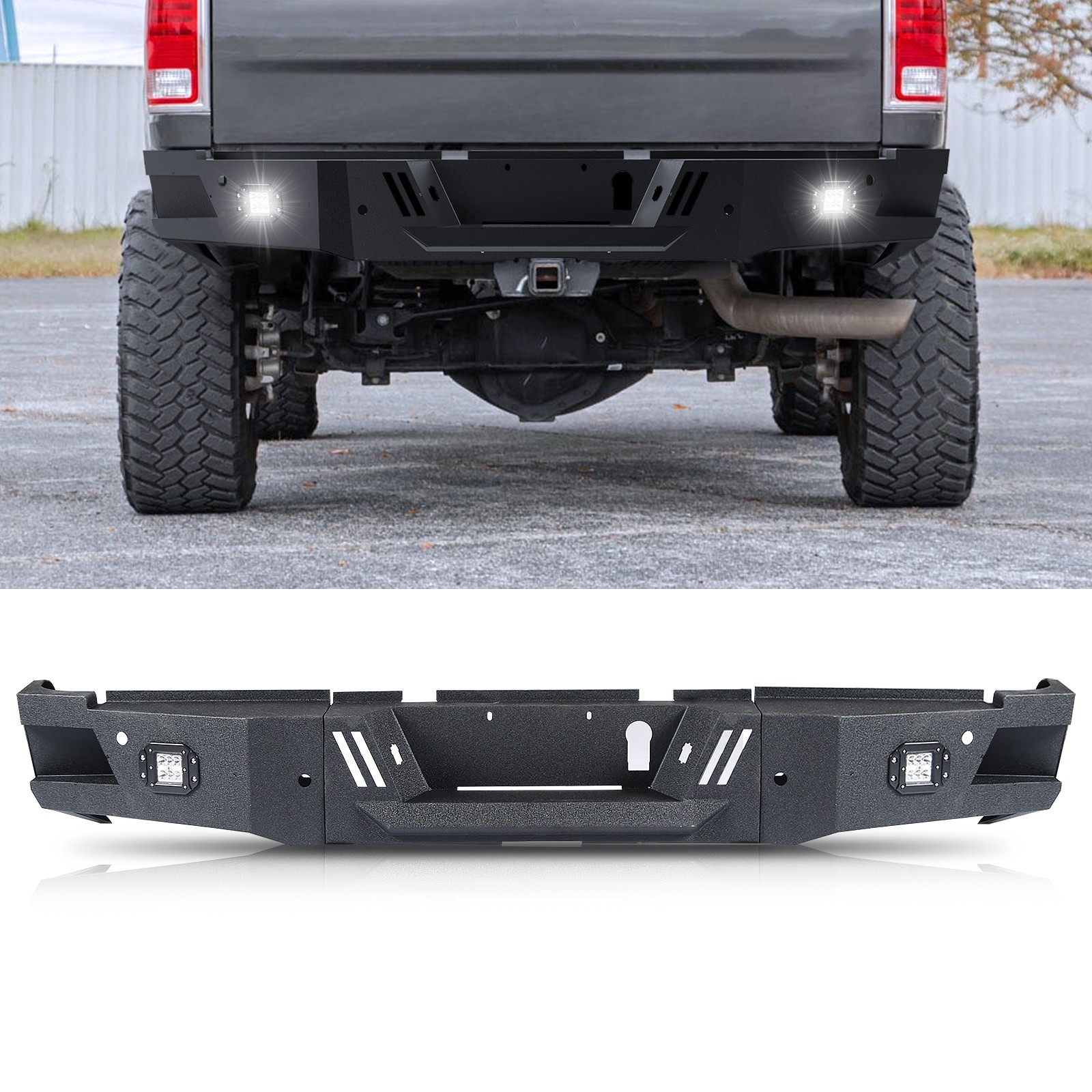 Fit for 2010-2018 Dodge Ram 2500 3500 Off Road Rear Bumper With LED Lights