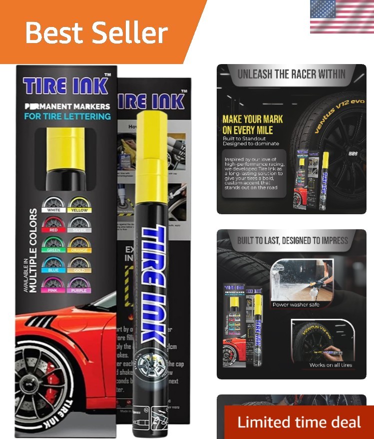 Vibrant Yellow Waterproof Tire Paint Marker - Perfect for Automotive Enthusiasts