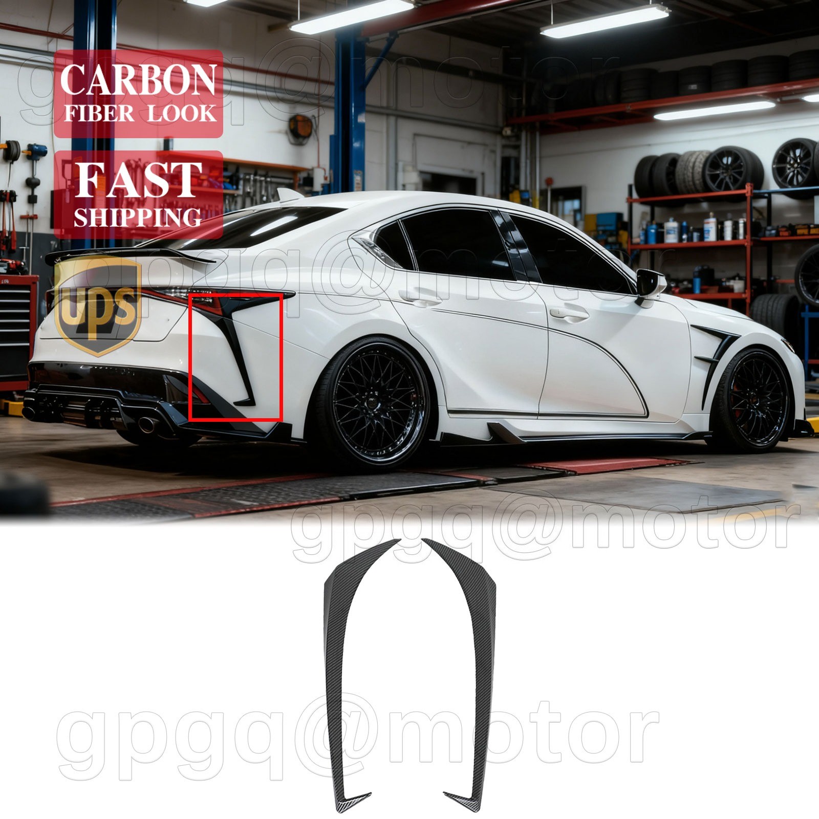 For Lexus IS300 IS350 F-Sport 21-2026 Carbon Fiber Rear Spoiler Canards Splitter