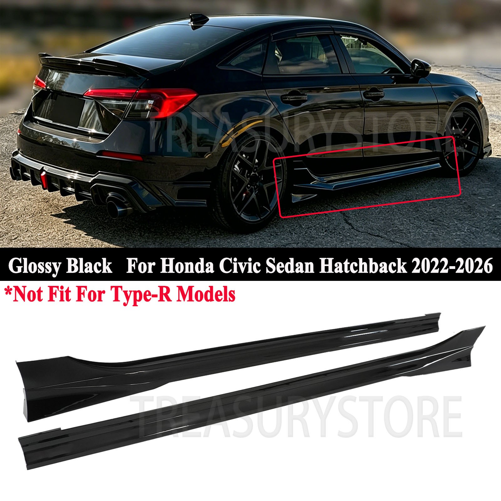For Honda Civic Sedan Hatchback 22-26 Yofer V2 Gloss Black Side Skirt Extension
