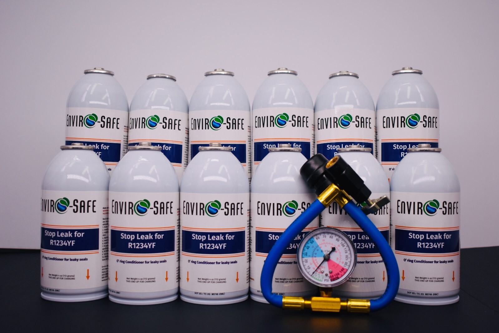 Enviro-Safe Stopleak for R1234YF, 12 cans and Economy Gauge, Stop Leaks Now