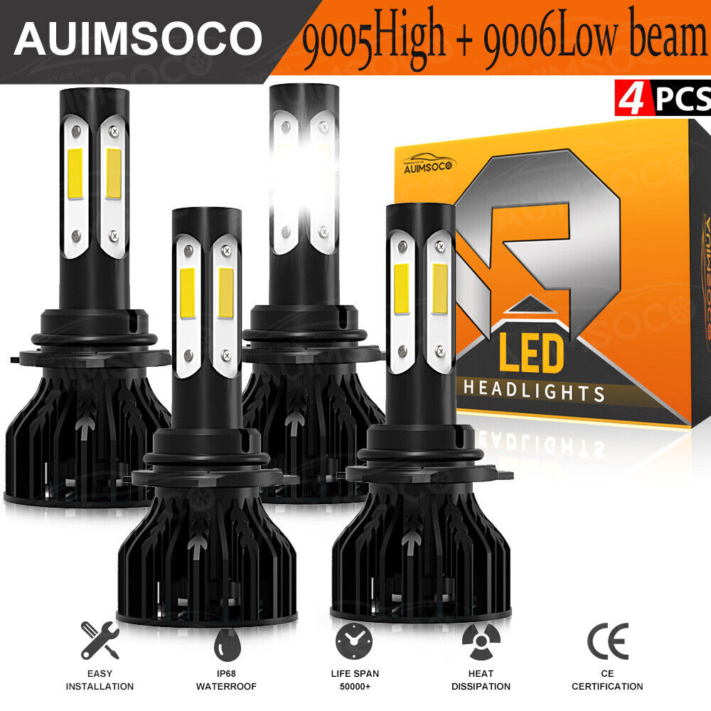 4-Side 9005+9006 LED Headlight Bulb Kit High Low Dual Beam 6500K bright White 4x