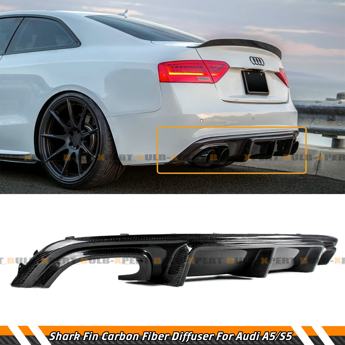 FOR 12-17 B8.5 AUDI S5 A5 SLINE SHARK FIN CARBON FIBER REAR BUMPER DIFFUSER LIP