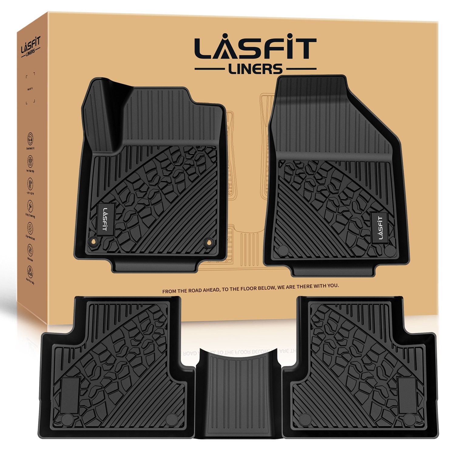 LASFIT Full Set Floor Mats Cargo Liner Seatback Mats for Jeep Cherokee 2014-2026