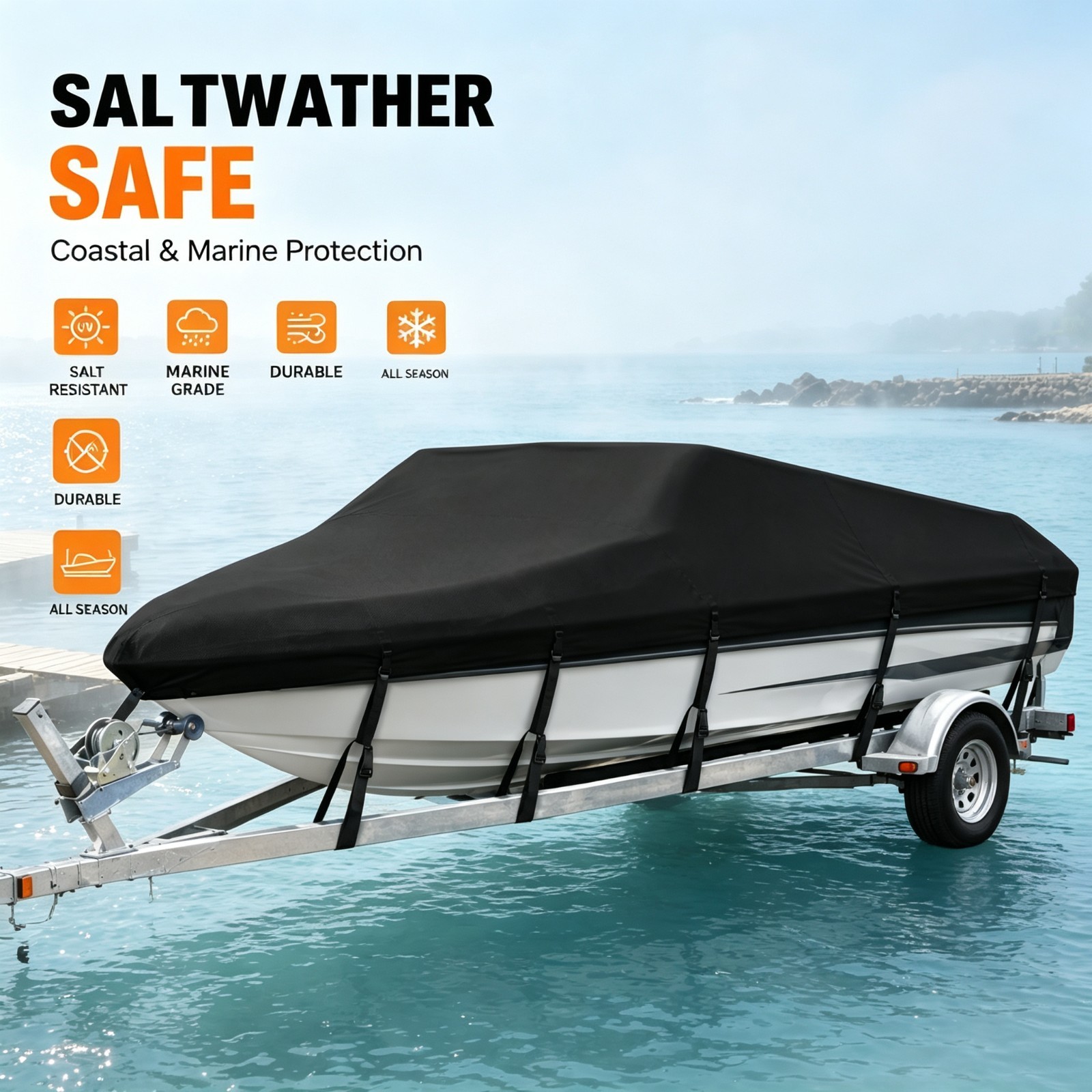 20-22ft Heavy Duty Boat Cover UV Trailerable Fishing Ski Bass V-Hull Runabouts