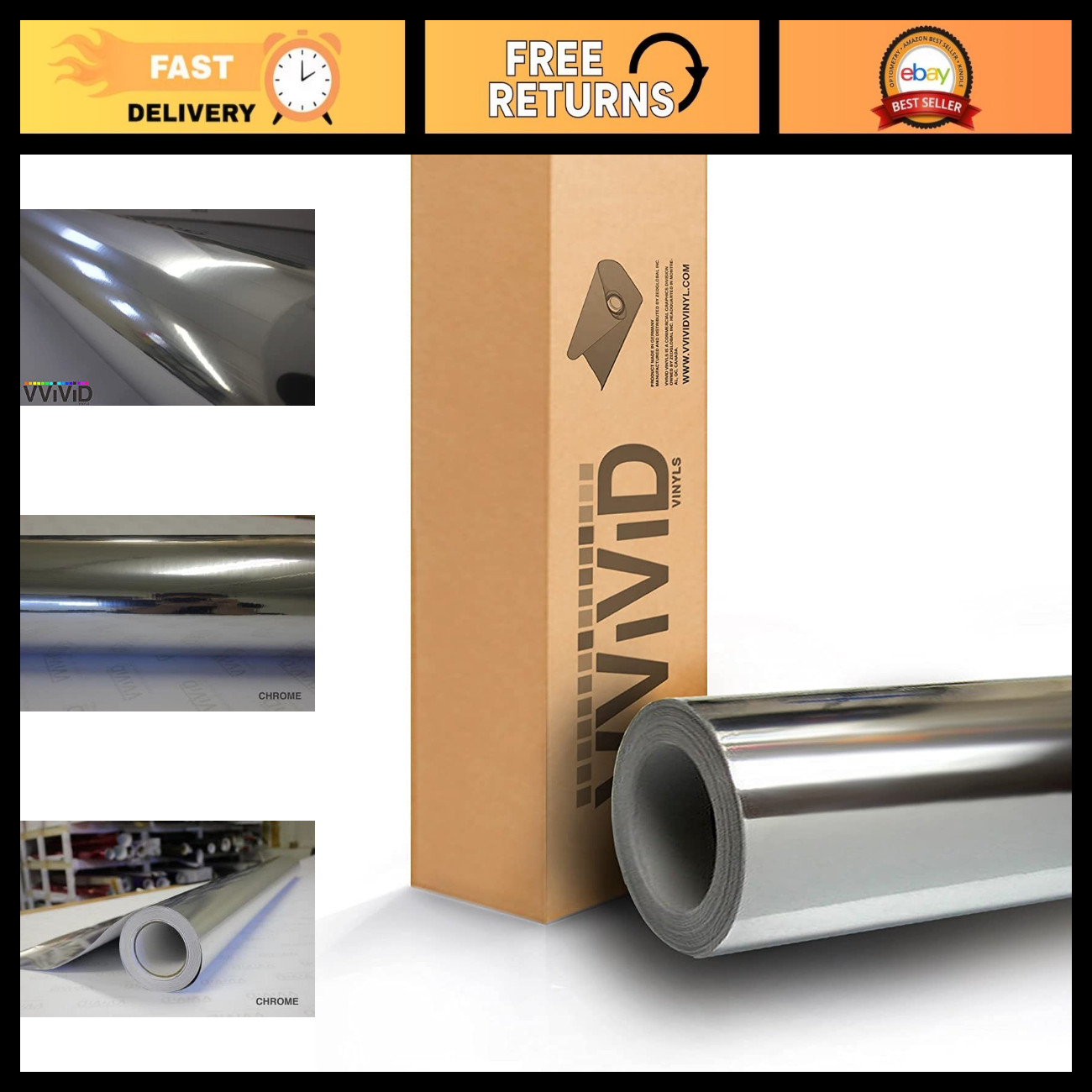 Silver Mirror Chrome Vinyl Wrap 9ft x 5ft Self-Adhesive Film for Car, Boat, Bike Silver Mirror Chrome Vinyl Wrap 9ft x 5ft Self-Adhesive Film for Car, Boat, Bike